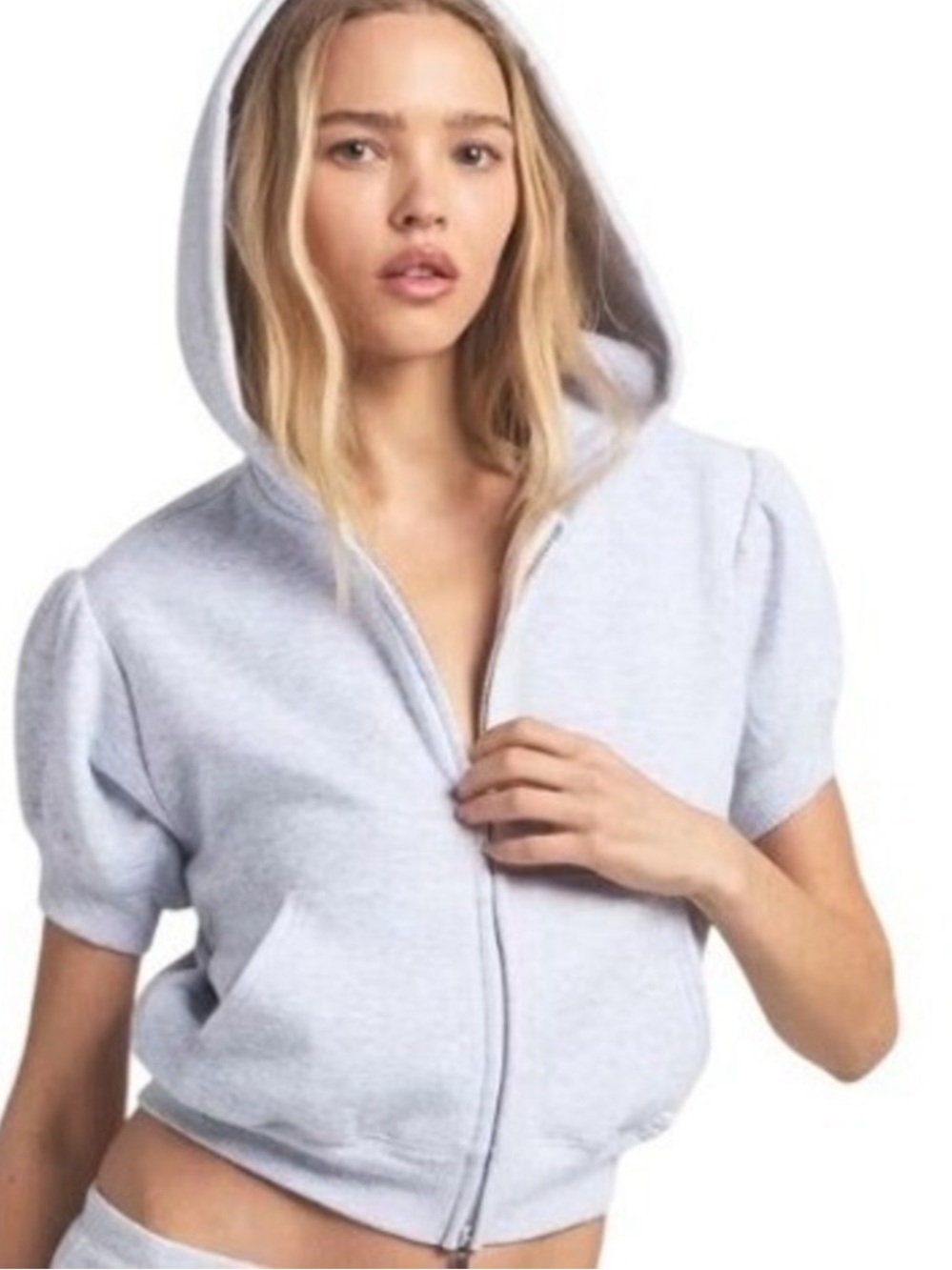SKIMS NWT Cotton Fleece Bubble Sleeve Zip Up - Light Heather Gray